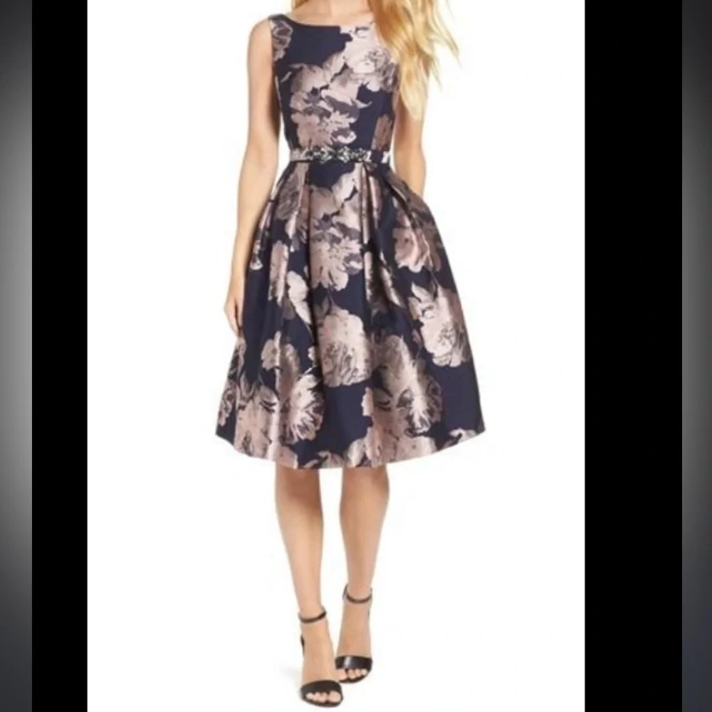 Eliza J Green and Gold Floral Midi Dress - Picture 10 of 10